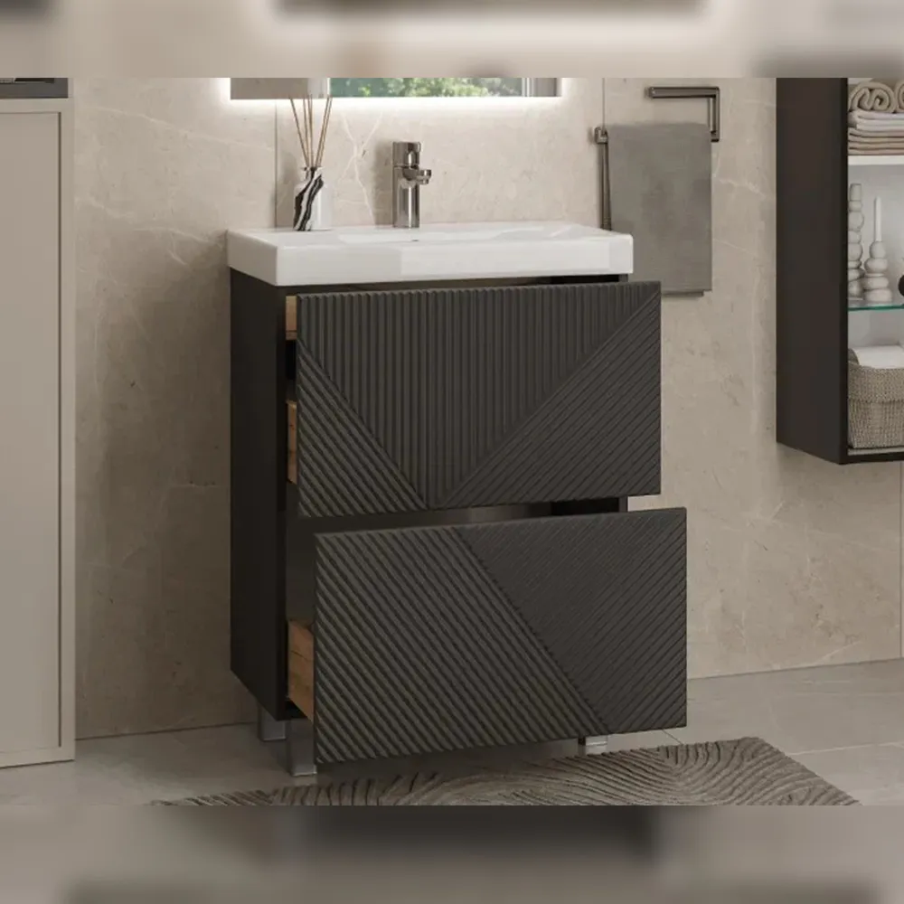 Тумба с раковиной напольная Velvex Edge tn.EDG.9696.60.2Y графит, 60 см