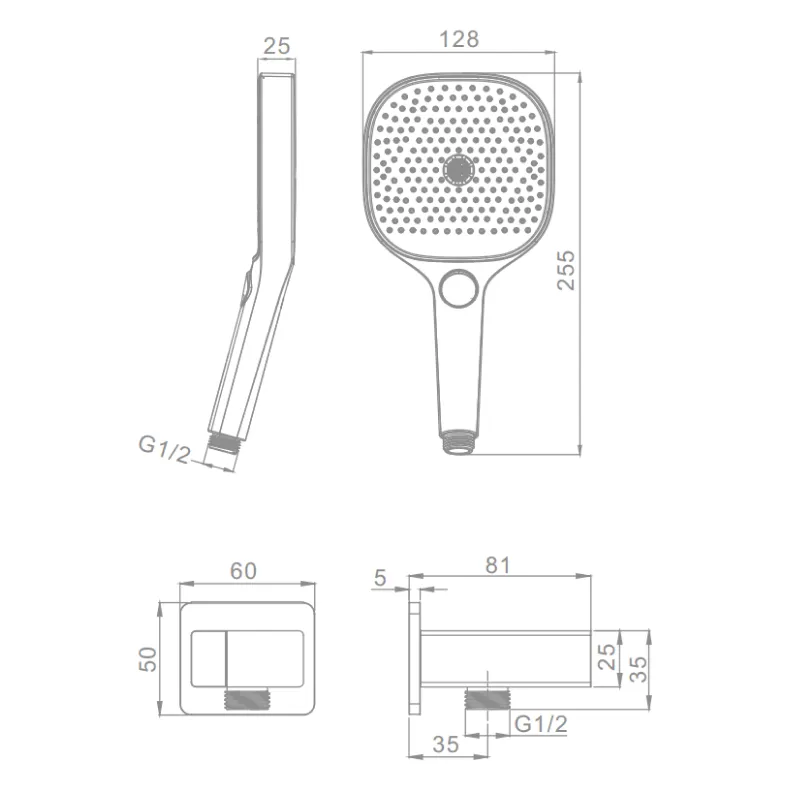 Лейка для душа с держателем (с подключением шланга) и шлангом Raglo R476.40.09, графит