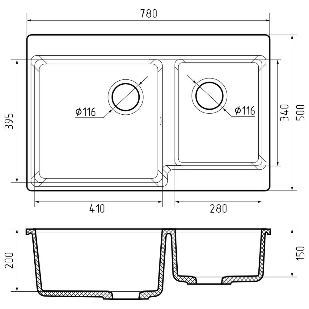 Кухонная мойка GranFest LEVEL 780K, кашемир