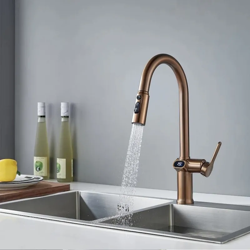 Смеситель для кухни с индикатором температуры Knotlor KN-100/RB, бронза