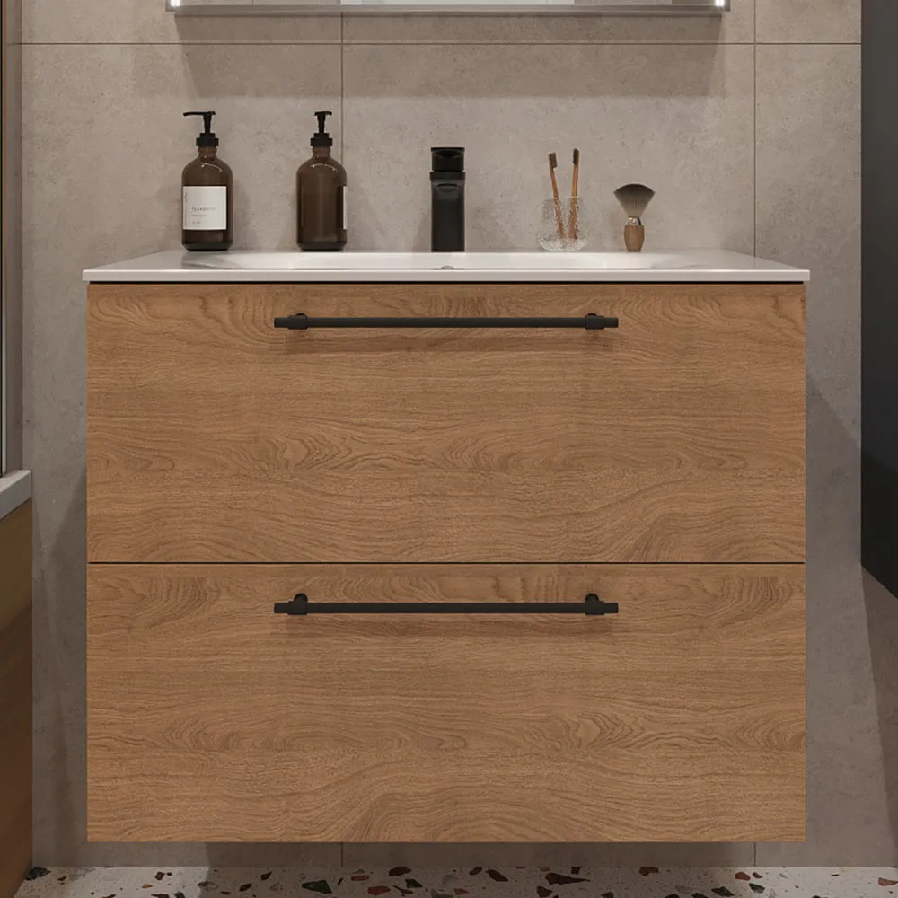 Тумба с раковиной подвесная (80см) Terminus Venta VEN10802300001O, шпон/дуб