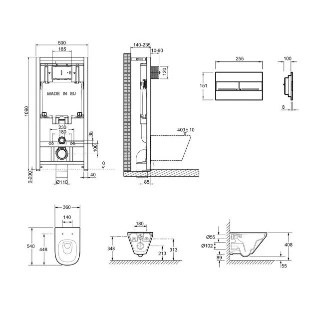 Комплект унитаз с инсталляцией, кнопкой и сиденьем микролифт Jacob Delafon Modern Life (E21776RU-00)