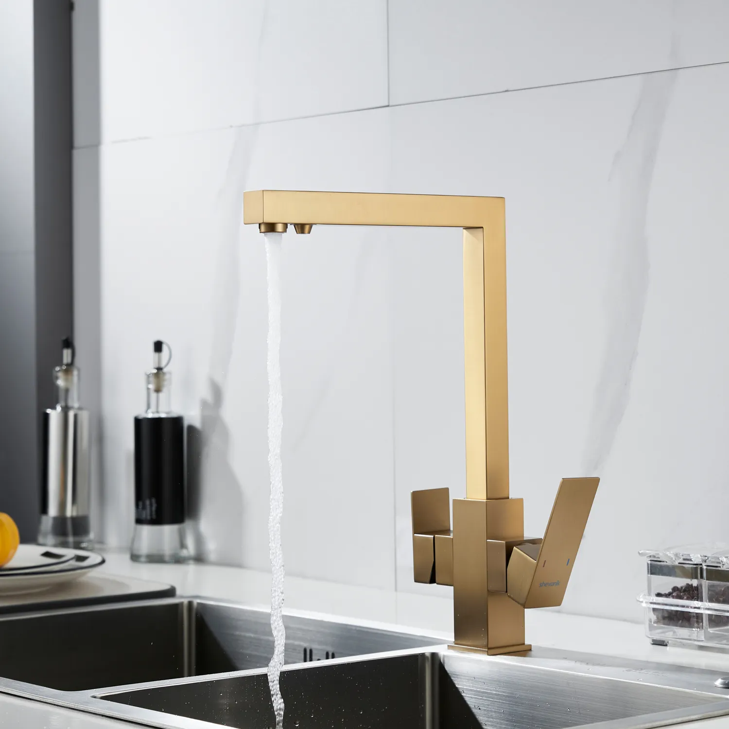 Смеситель для кухни с подключением фильтра Shevanik S148G, золотой сатин