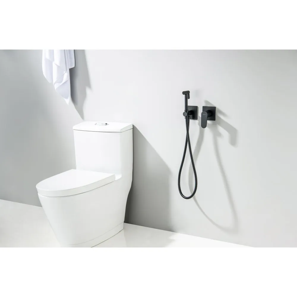 Комплект для гигиенического душа встроенный 2 отв. (смеситель + гигиеническая лейка + шланг) AQUATEK ОБЕРОН, матовый черный AQ1220MB