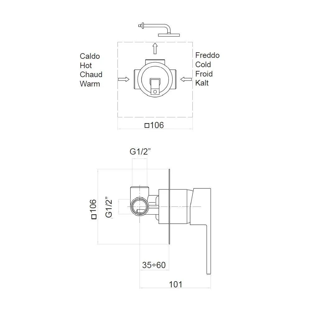 Смеситель для душа встраиваемый Webert Pegaso PE880101010, золото