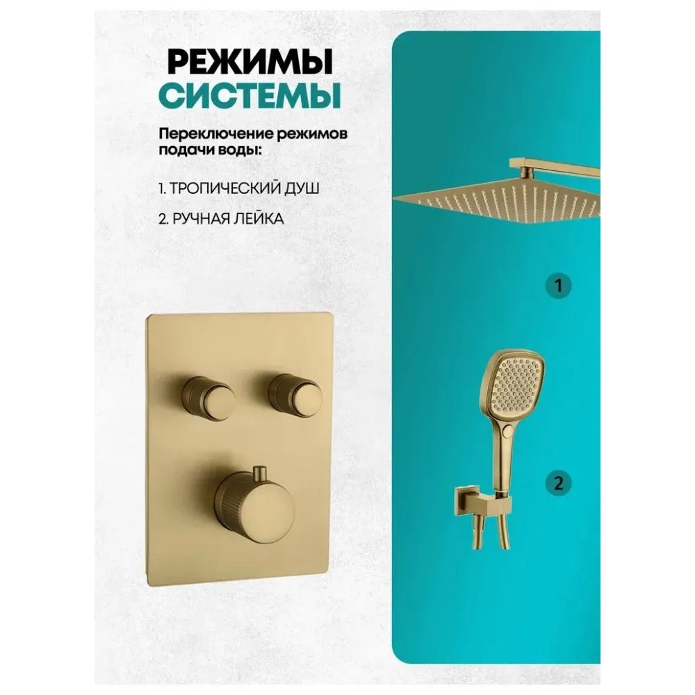 Душевая система встраиваемая (без излива) Grocenberg GB5040MG, матовое золото