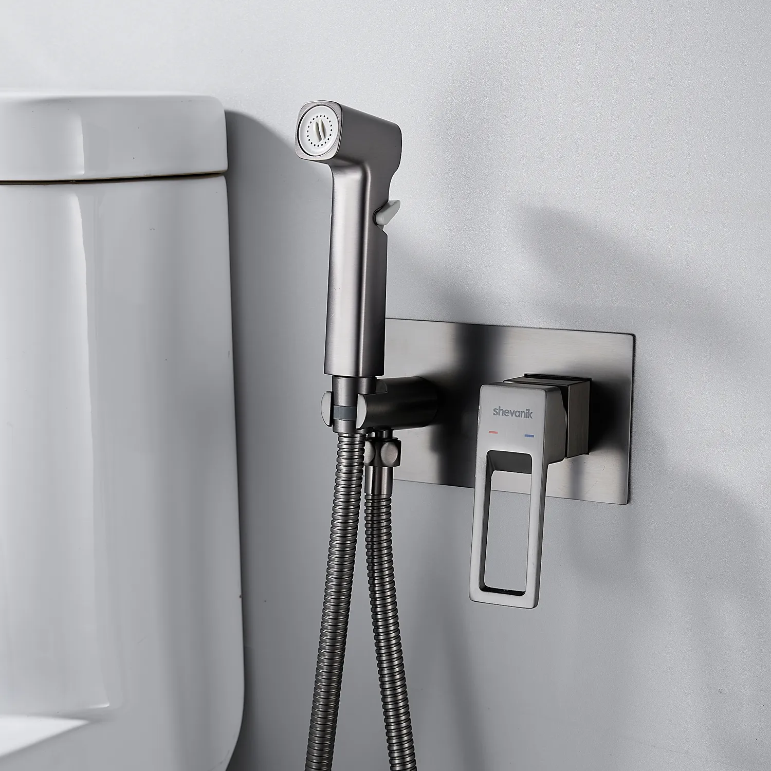 Гигиенический душ со смесителем Shevanik S6805T, оружейная сталь