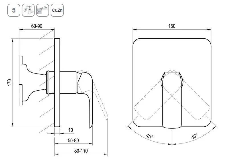 Смеситель настенный без переключателя Ravak FL 066.20 для R-box черный