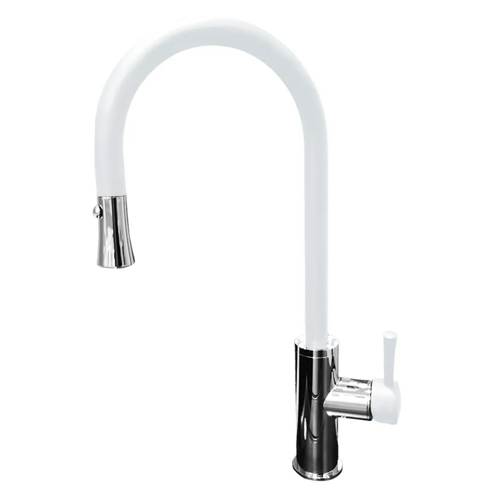 Смеситель для кухни с выдвижным изливом GranFest 7652, иней