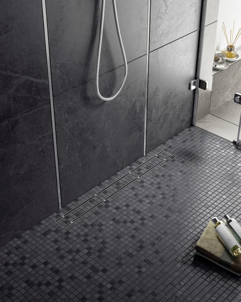 Душевой лоток TIMO Drain System 600 с двусторонней панелью "plate" под плитку, Сатин (DS230206/01)