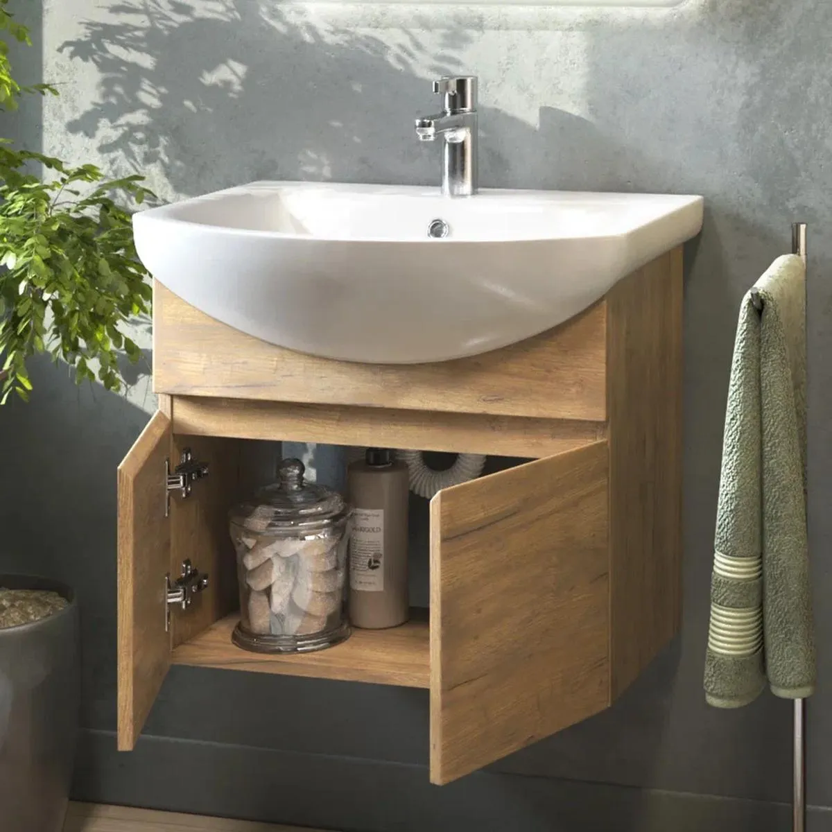 Тумба с раковиной подвесная VIGO Wing tp.WIN.BAL.60.2D дуб золотой, 60 см