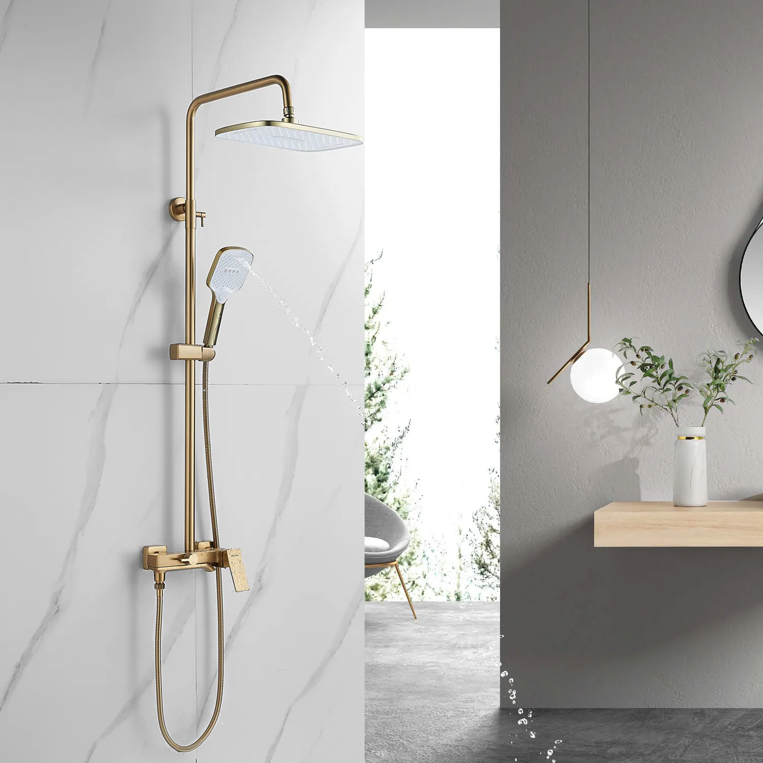 Душевая система Shevanik S4036G, золотой сатин