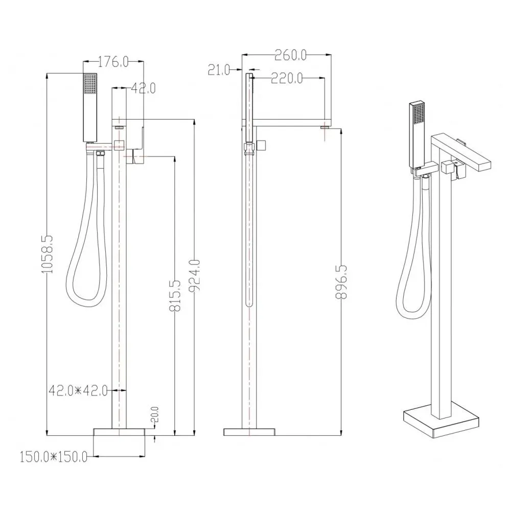 Смеситель напольный для ванны Groсenberg GB800MG, матовое золото