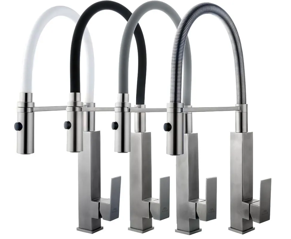 Смеситель для кухни с гибким изливом FASHUN A54102-8, сатин/белый