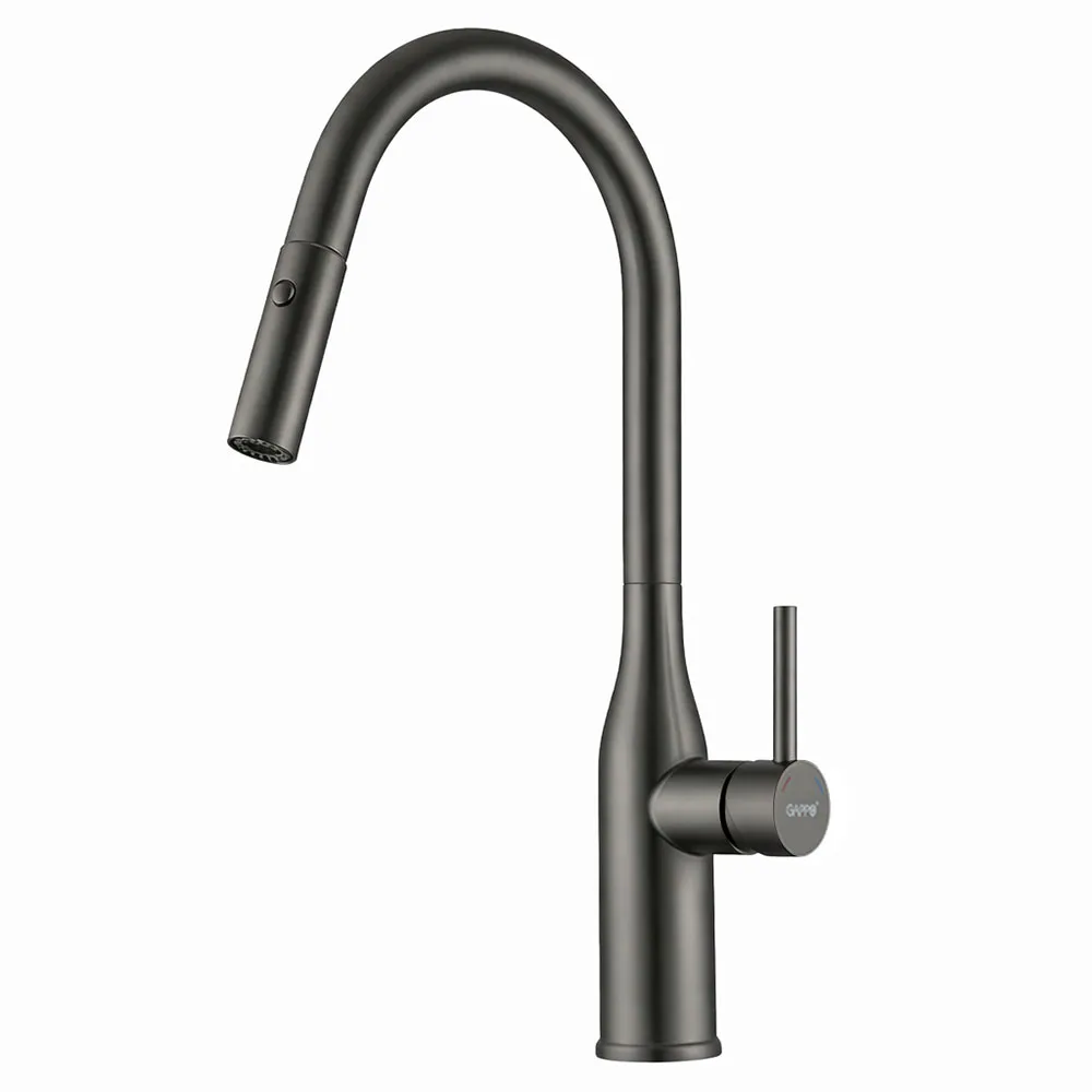 Смеситель для кухни с выдвижным изливом и режимом душ GAPPO G4398-41, оружейная сталь