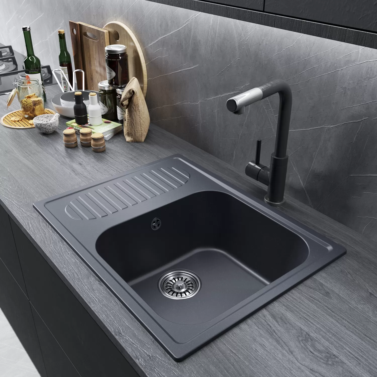 Мойка MIXLINE ML-GM18 с крылом  антрацит (343) 640*490*190мм NEW (551977)