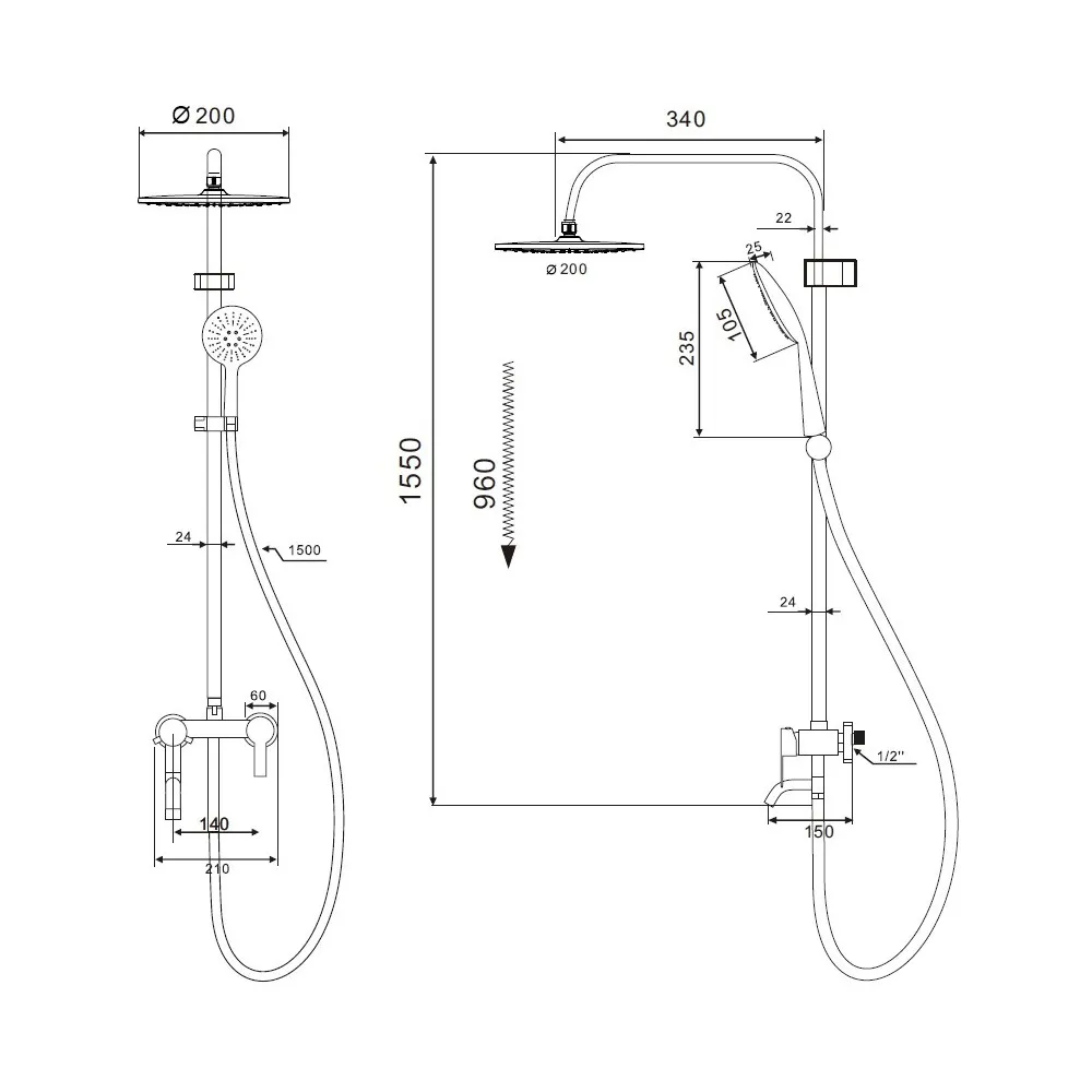 Душевая система D-Lin D10A16, хром