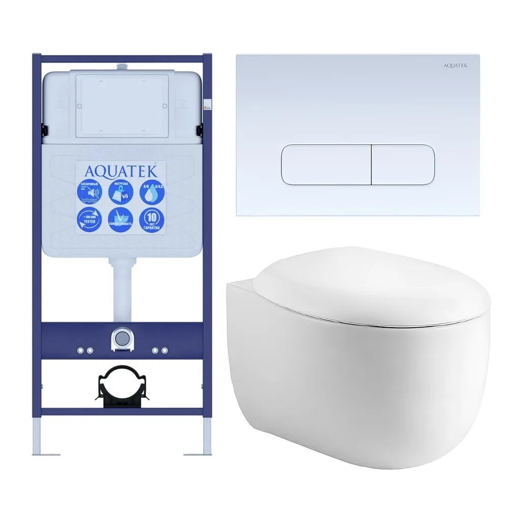 SET AQUATEK АЛЬТАИР-013 4в1 (рама AQUATEK Standard INS-0000012+крепеж KKI-0000002+клавиша KDI-0000013+унитаз АЛЬТАИР AQ1980-00 с тонким сиденьем soft-