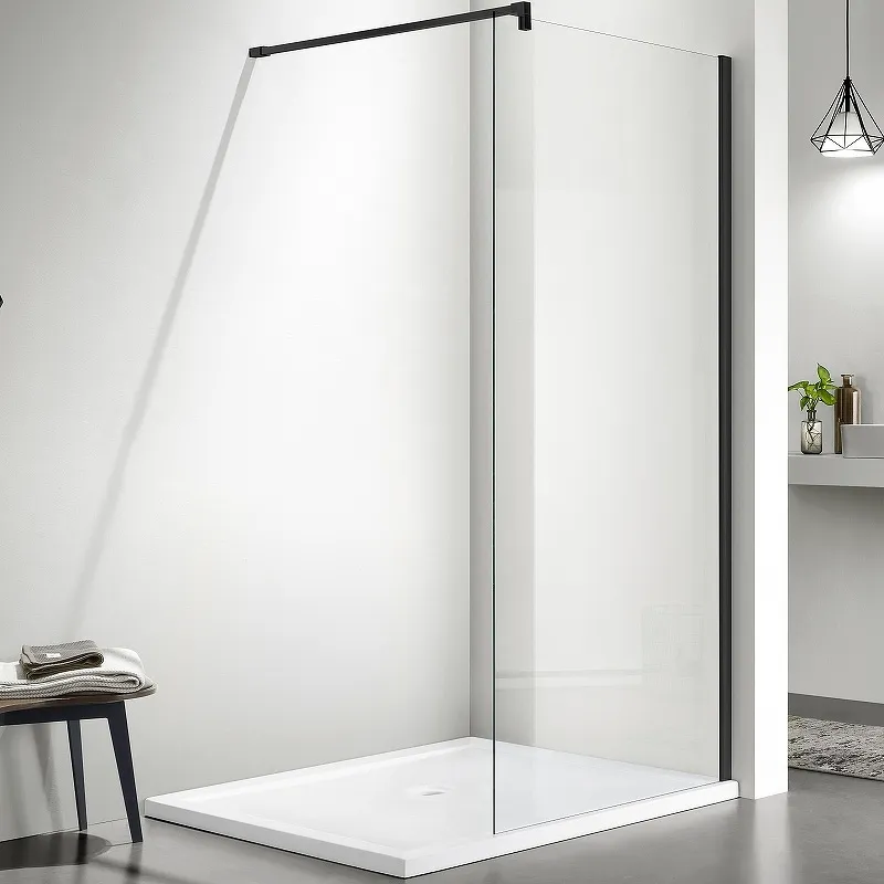 AQ WIW 14020BL Душевая перегородка Walk in с держателем 1400x2000 профиль черный, стекло прозрачное
