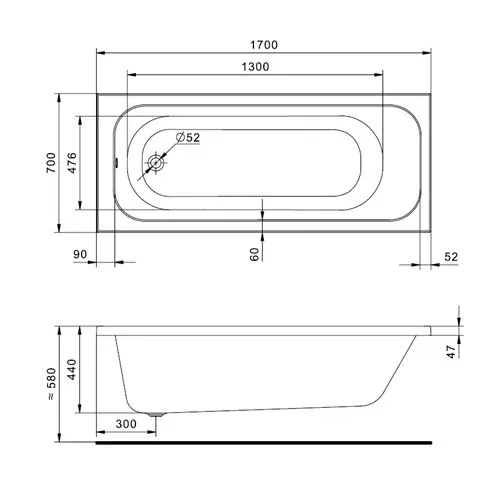 1.WH50.1.747 SANTEK ЛАММА 170х70 Ванна акриловая прямоугольная (NEW)