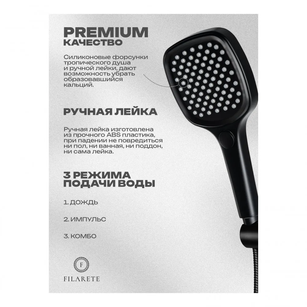 Душевая система встраиваемая FILARETE Roun FL1028BL, черный
