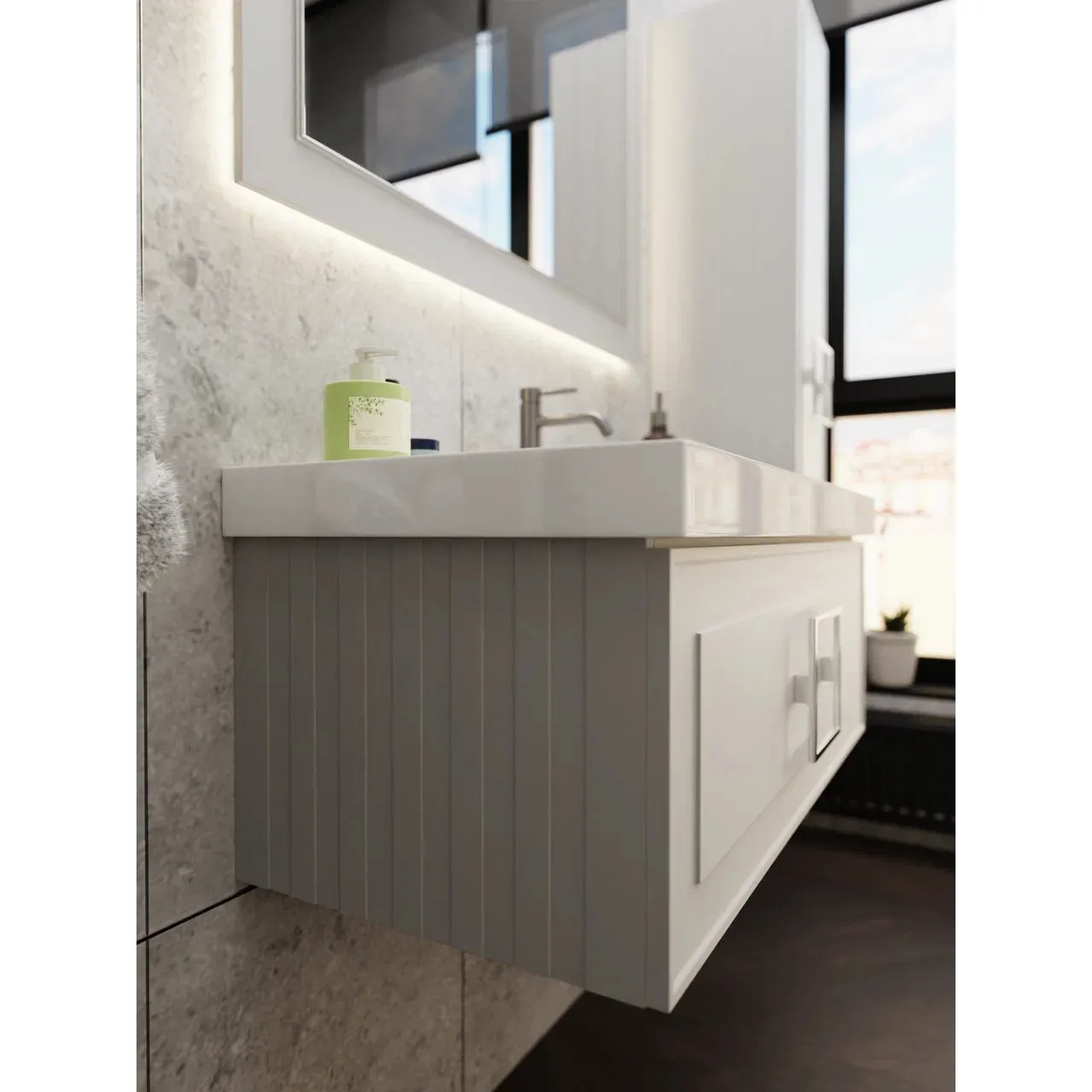 Тумба под раковину подвесная La Fenice Cubo FNC-01-CUB-C-100, бежевая