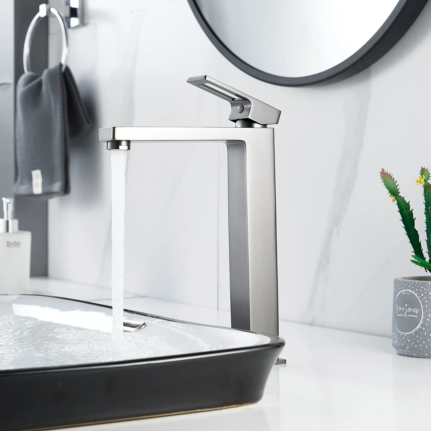 Смеситель для раковины высокий  Raffine F1196T, оружейная сталь