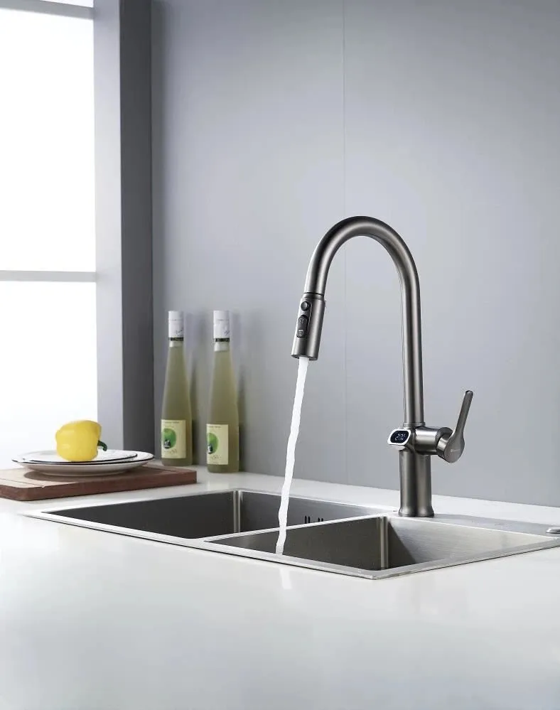 Смеситель для кухни с индикатором температуры Knotlor KN-100/GM, вороненая сталь