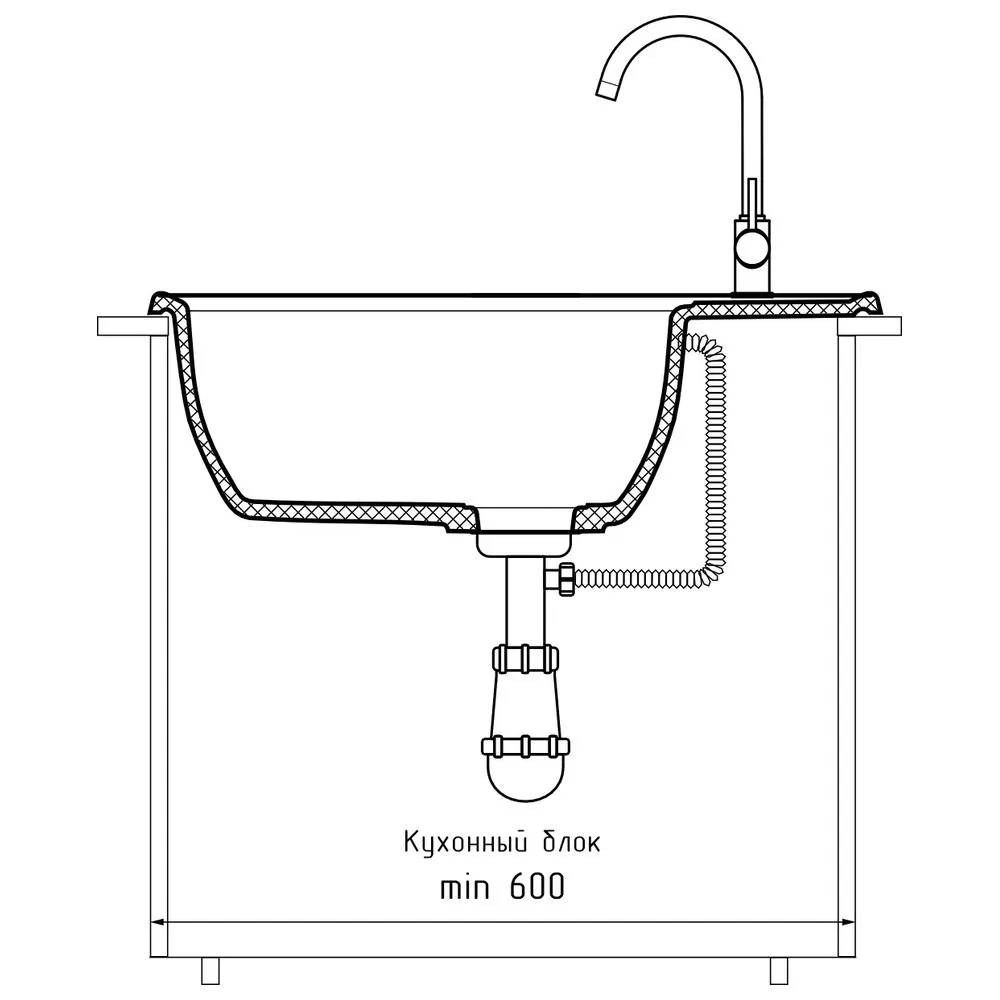 Кухонная мойка GranFest VERTEX 680L, серый