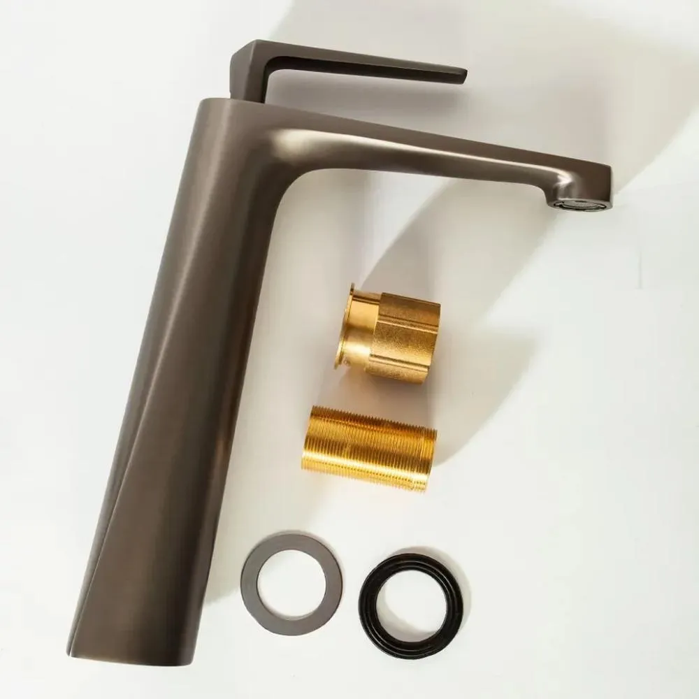 Смеситель для раковины высокий Hansberge H2068BG, графит