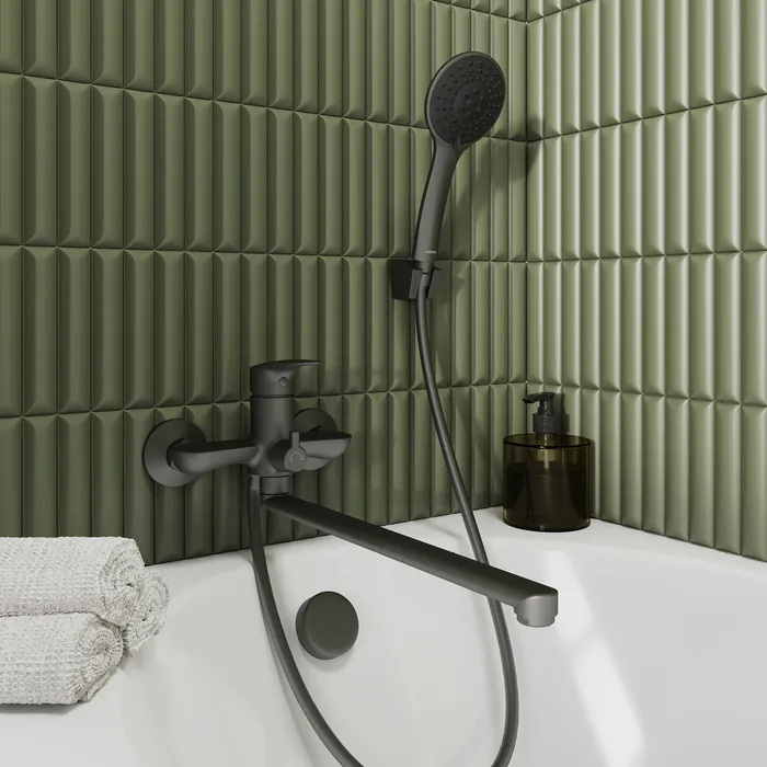 Смеситель для ванны Milardo Рора (Rora) с длинным изливом, графит матовый (RORGM00M10)