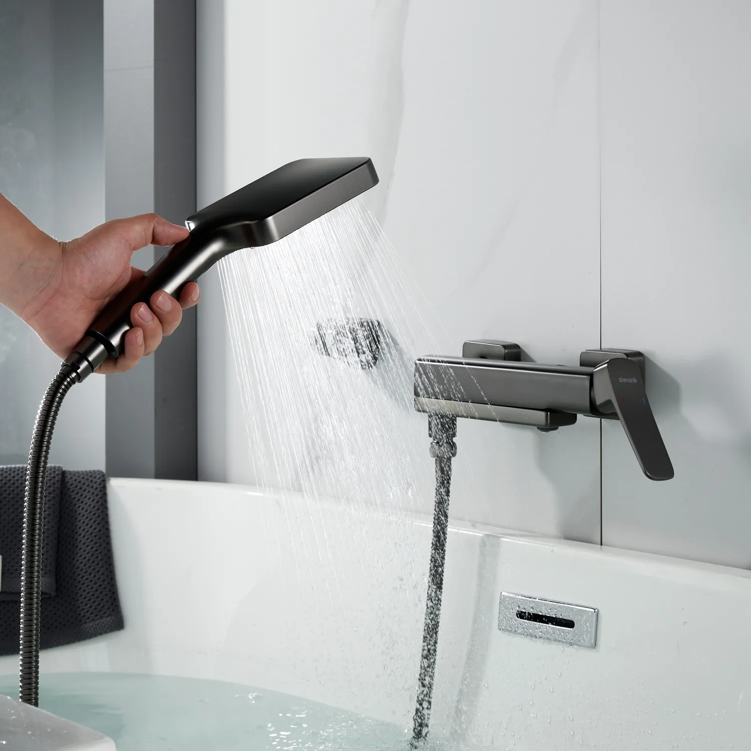 Смеситель для ванны Shevanik S9952T, оружейная сталь