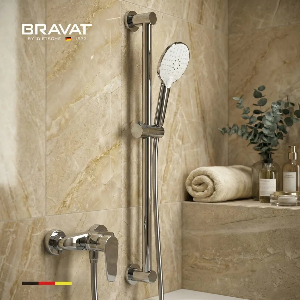  Настенный смеситель для ванны с душевой стойкой BRAVAT (F9809940CP-B-SW)