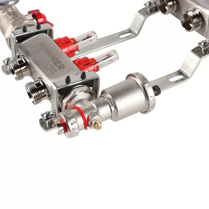 Коллектор Rommer 1"x3/4" на 2 контура с расходомерами в сборе (нерж. сталь) (RMS-1210-000002)