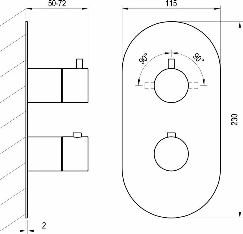 Смеситель скрытого монтажа ES 063.20GB.O2 ГРАФИТ (2 вывода) + нужен RB 07C.50 (X070232)