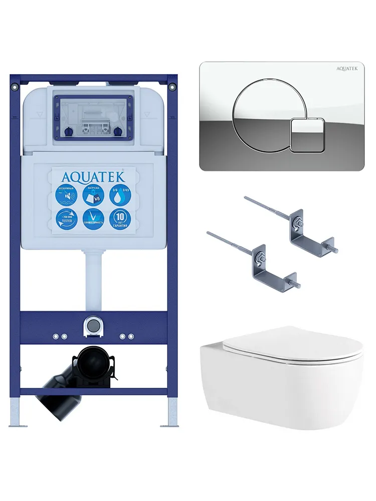 SET AQUATEK ЕВРОПА New-067 4в1 (рама AQUATEK INS-0000025 +крепление KKI-0000002 +кнопка KDI-0000067 +унитаз AQ1106L-00 +тонкое сиденье с механиз)