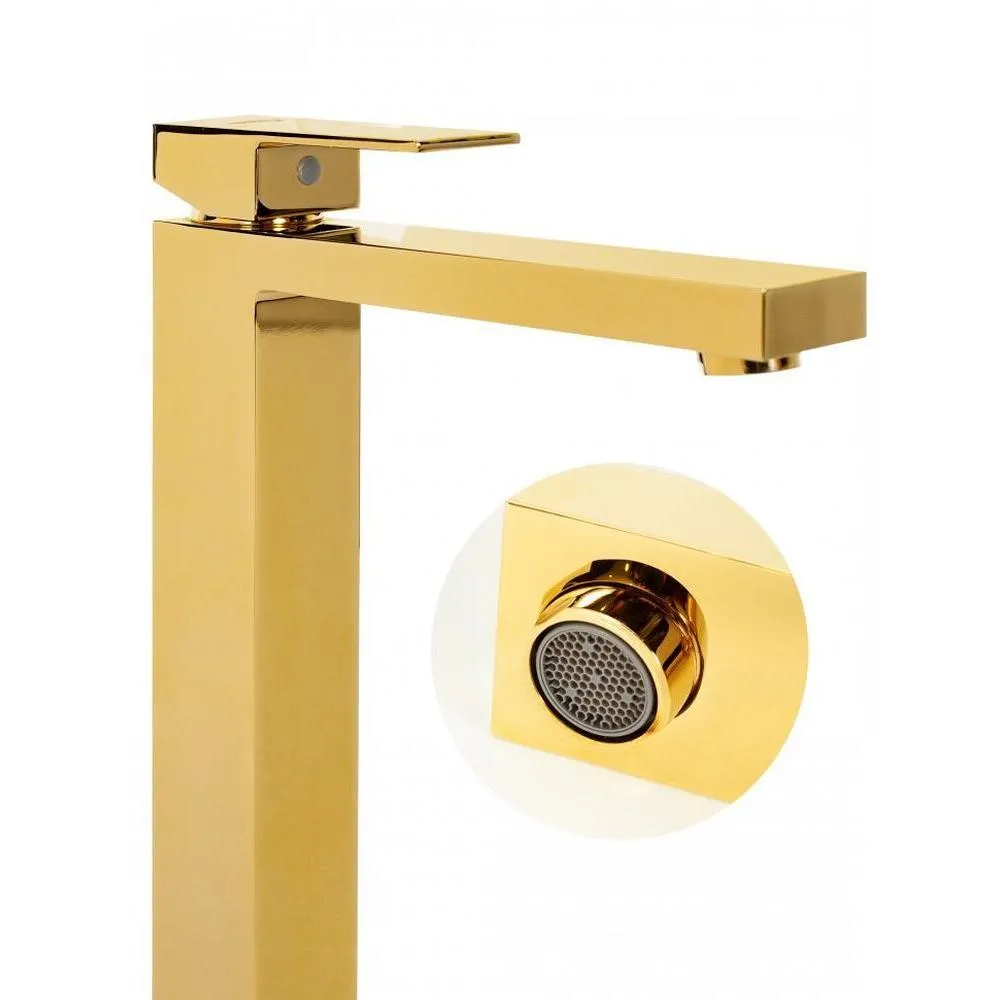 Смеситель для раковины высокий Hansberge H2070GO, золото