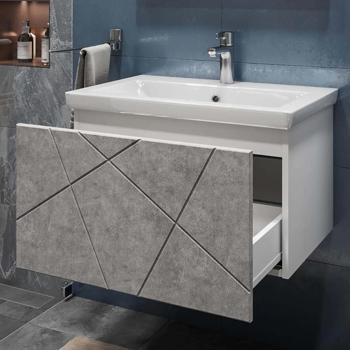 Тумба с раковиной подвесная VIGO Geometry 033 бетон, 60 см