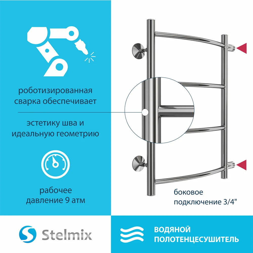 Полотенцесушитель водяной (боковое подключение) Stelmix 60x40 см, дуга