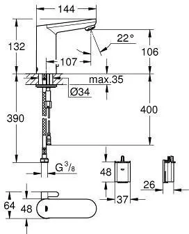 Смеситель для раковины GROHE Eurosmart Cosmopolitan электронный, питание от батарейки, хром (арт. 36327001)