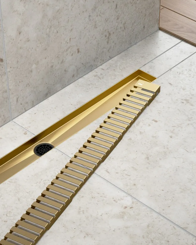Душевой лоток TIMO Drain System 700 с вставкой "lines", Золото матовое (DS230107/17)