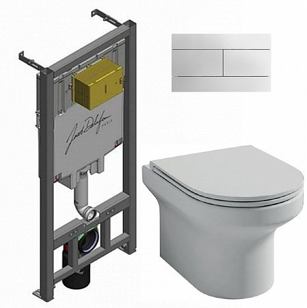 Комплект унитаз с инсталляцией, кнопкой и сиденьем микролифт Jacob Delafon Elite (E21742RU-00) безободковый