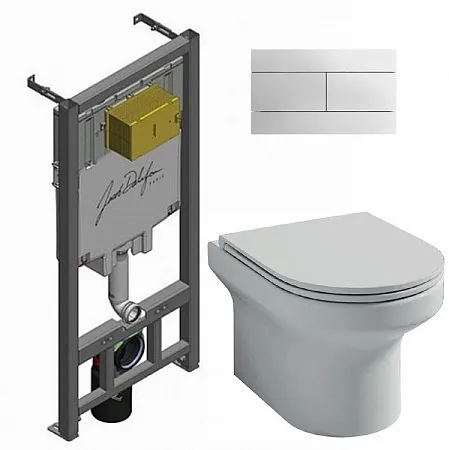 Комплект унитаз с инсталляцией, кнопкой и сиденьем микролифт Jacob Delafon Elite (E21742RU-00) безободковый