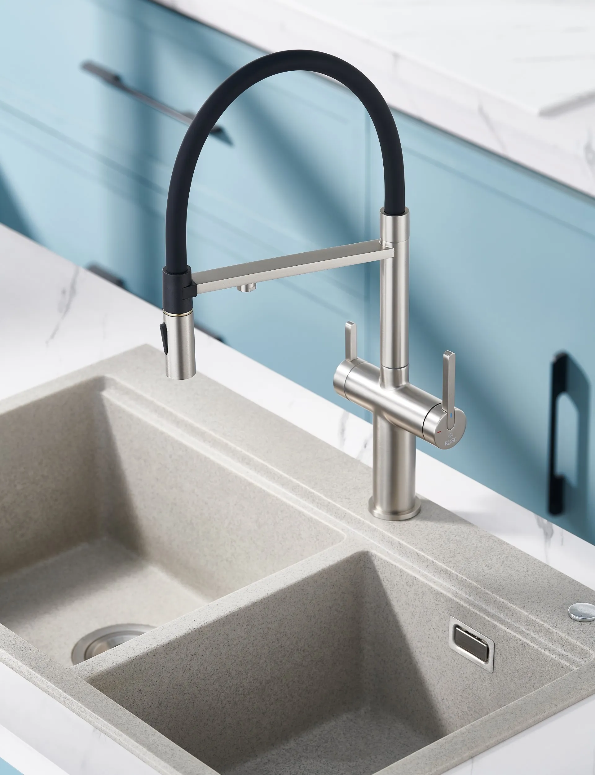 Смеситель для кухни с подключением фильтра для воды Rose R458L, сатин