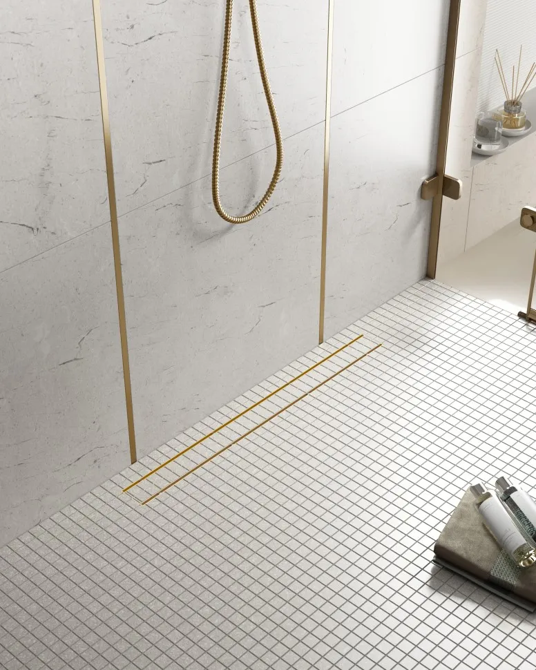 Душевой лоток TIMO Drain System 700 с двусторонней панелью "plate" под плитку, Золото матовое (DS230207/17)