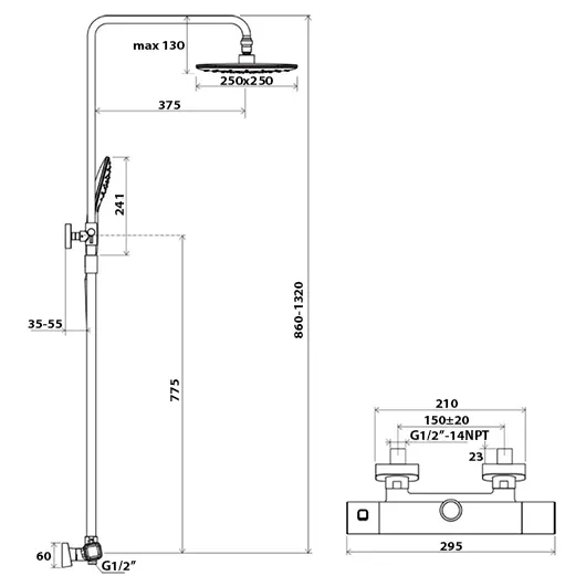 Душевая стойка Ravak 10° X070160 черный