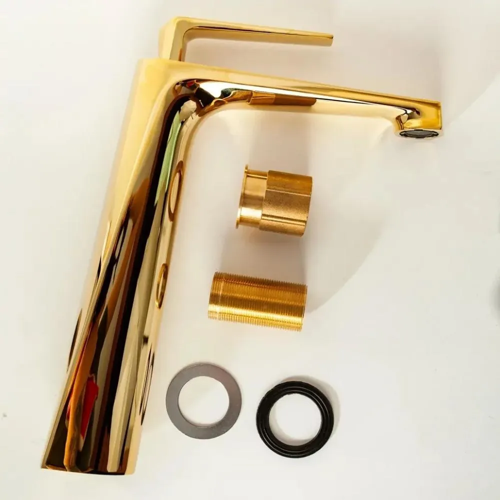 Смеситель для раковины высокий Hansberge H2068GO, золото