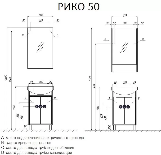 1A2124K1RIB90 Набор Aquaton: 1A212401RIB90 Тумба-умывальник Рико 50/ 1WH207781 Раковина Смайл 50