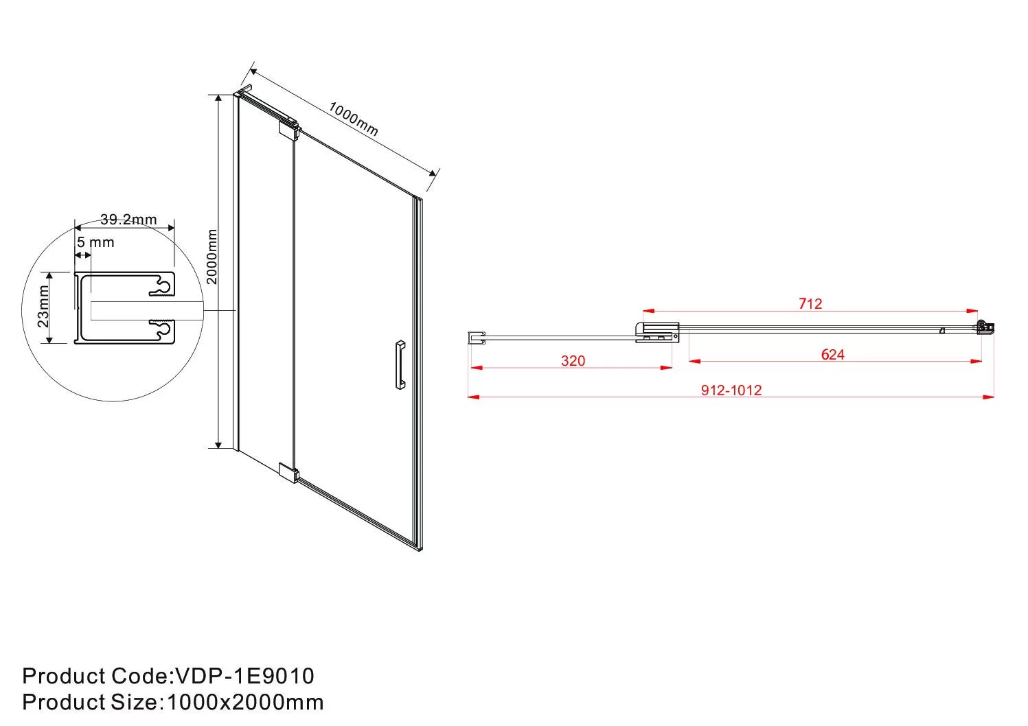 Душевая дверь Vincea Extra (VDP-1E9010CL) 900/1000х2000 мм, хром, стекло прозрачное
