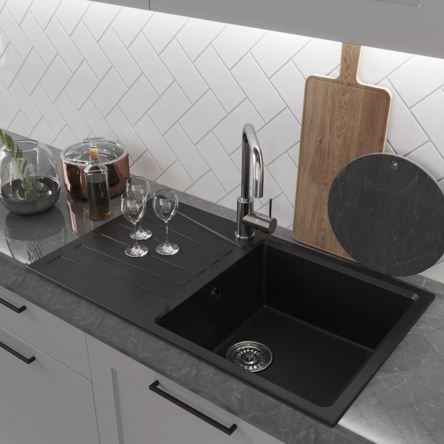 Мойка MIXLINE ML-GM20 с крылом  ультра-черная (344) 830*480*190мм NEW (552008)